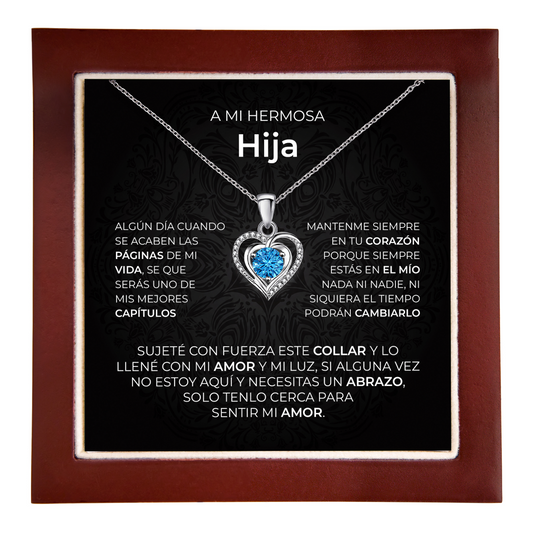Hija gift: Lumen Heart Necklace — Azul · Caja de madera LED (product view)