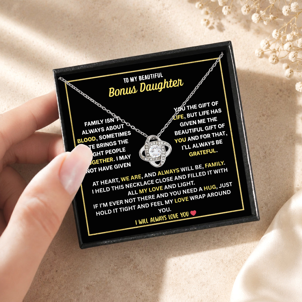 Bonus Daughter Love Knot Necklace - Personalized Sign-Off