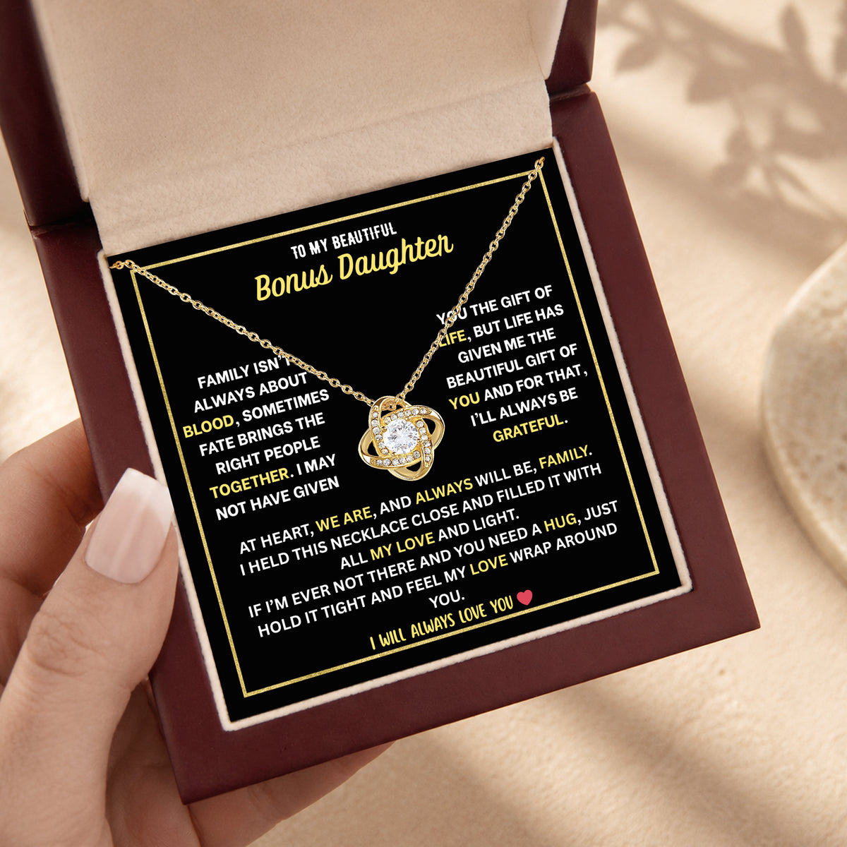 Bonus Daughter Love Knot Necklace - Personalized Sign-Off