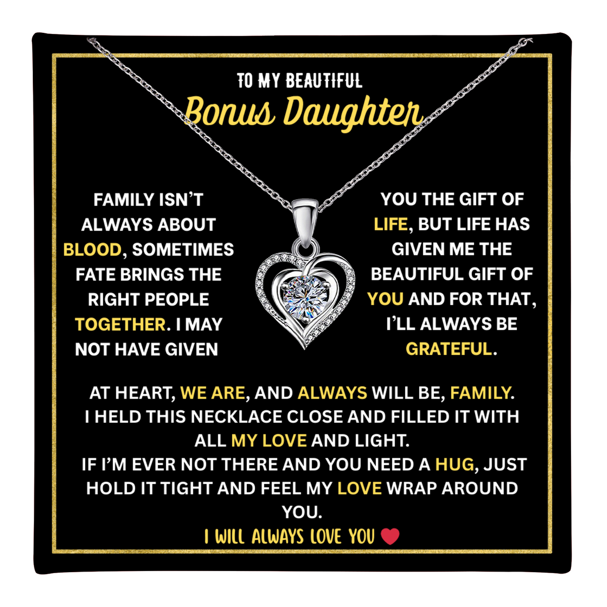 To My Bonus Daughter Heart Necklace - Personalized Sign-Off