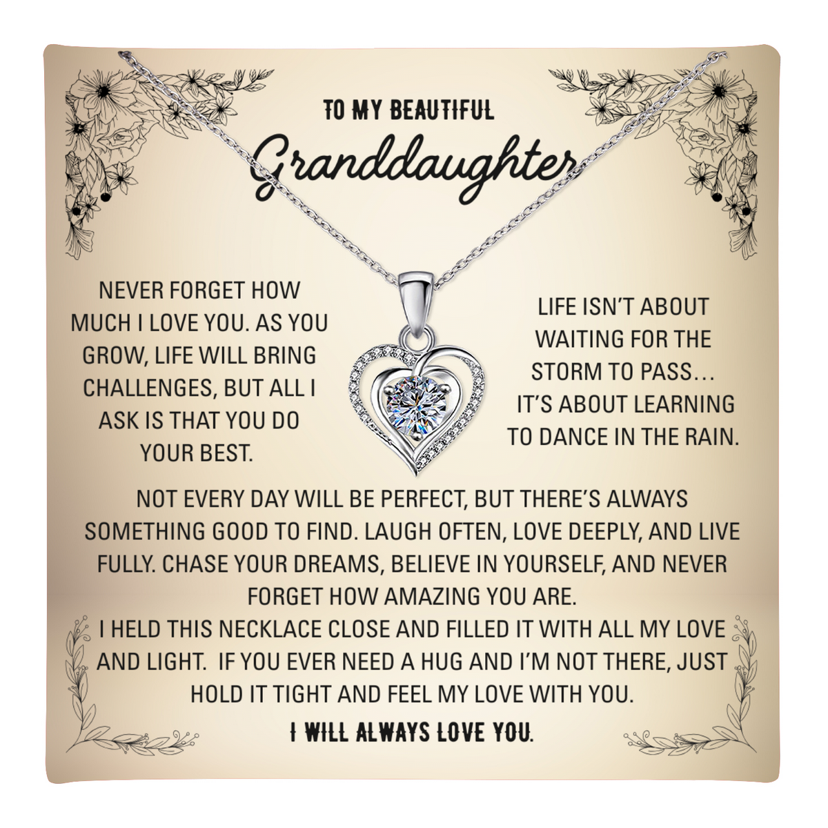 To My Granddaughter Heart Necklace - Choose Your Message Card