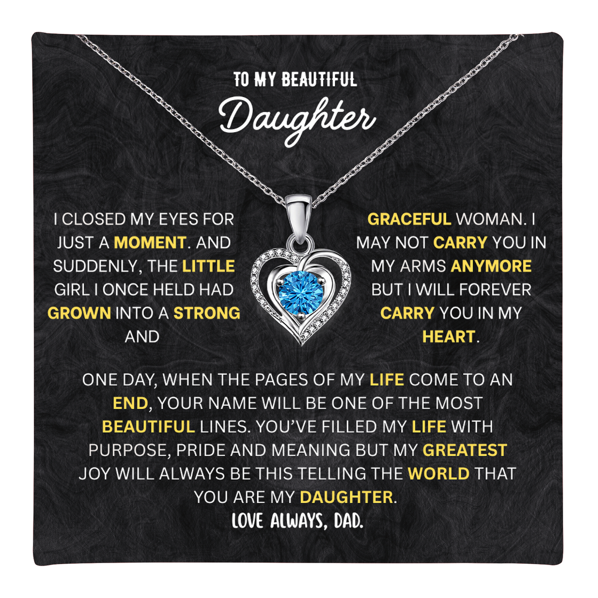To My Daughter Heart Necklace From Dad - Choose Your Message Card