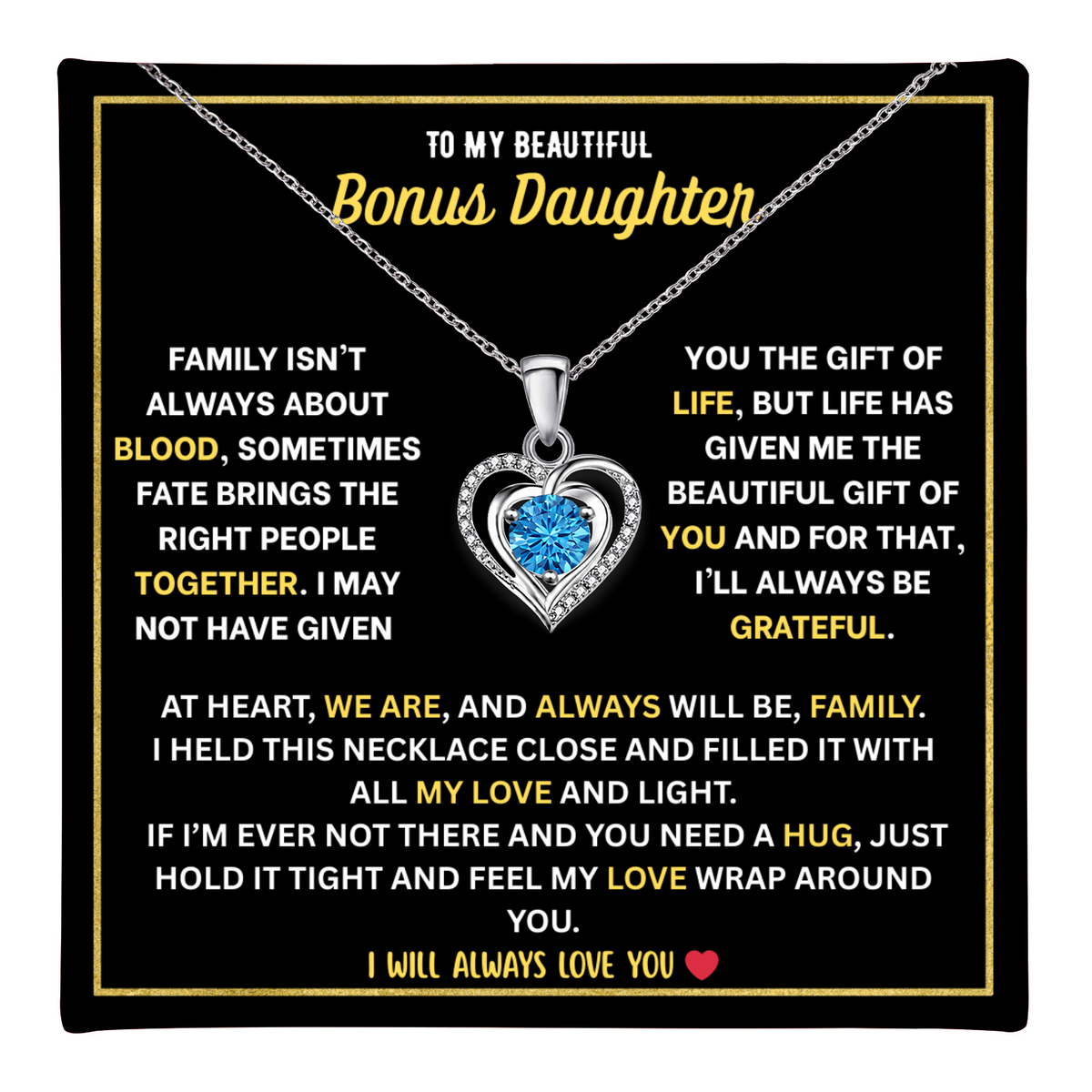 To My Bonus Daughter Heart Necklace - Personalized Sign-Off