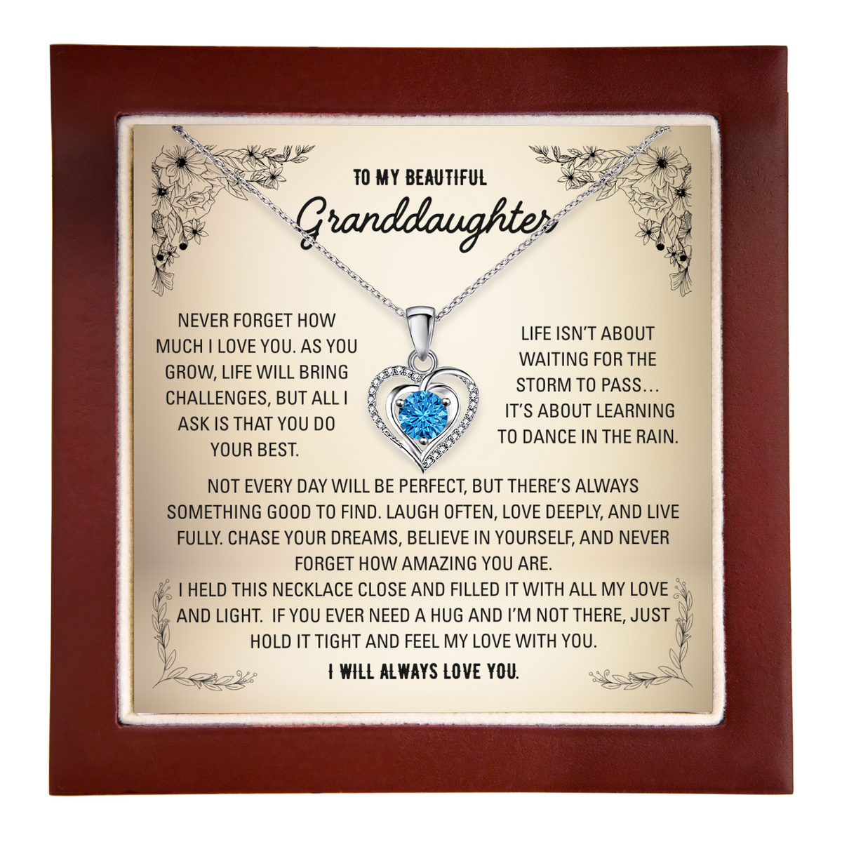 To My Granddaughter Heart Necklace - Choose Your Message Card