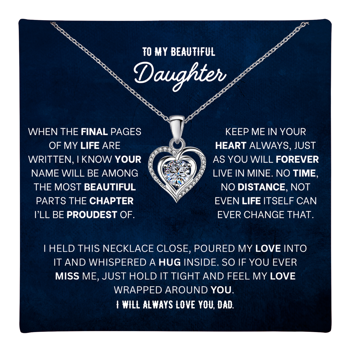 To My Daughter Heart Necklace From Dad - Choose Your Message Card