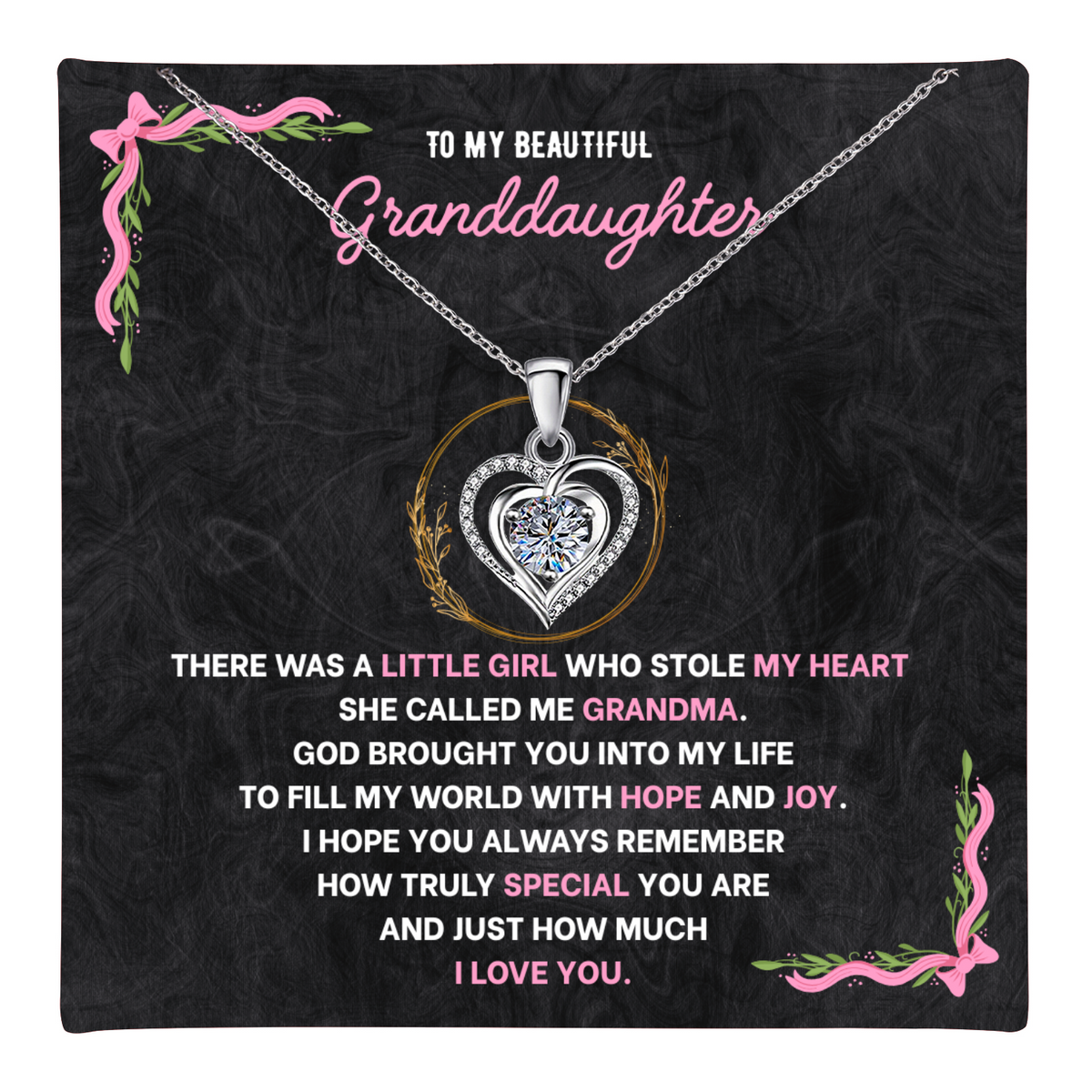 To My Granddaughter Heart Necklace - Choose Your Message Card