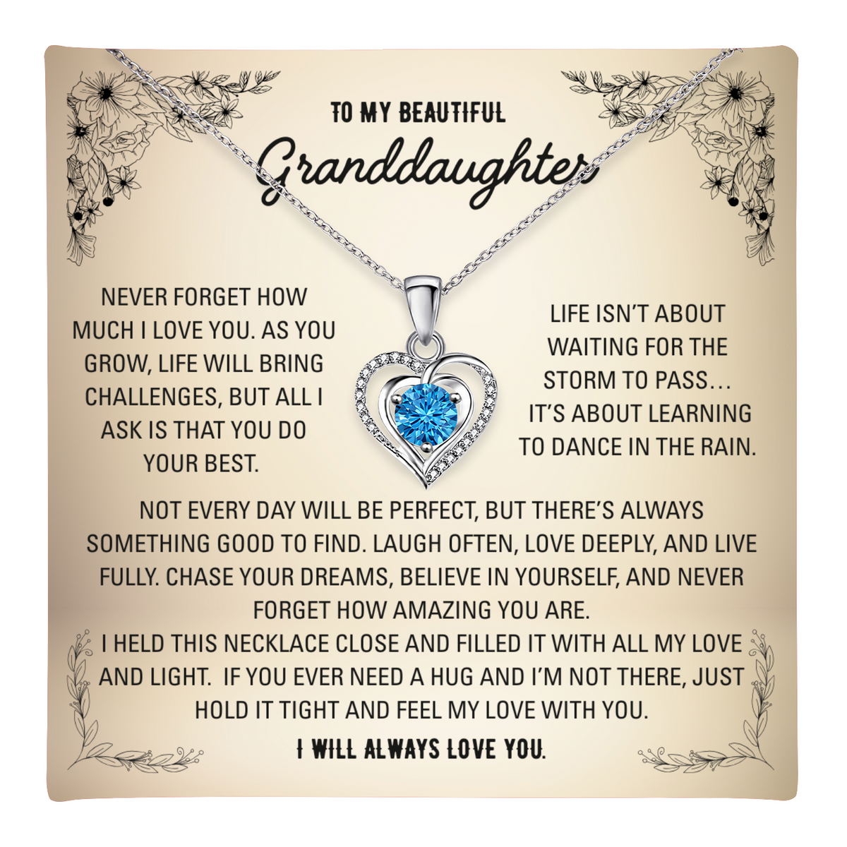 To My Granddaughter Heart Necklace - Choose Your Message Card