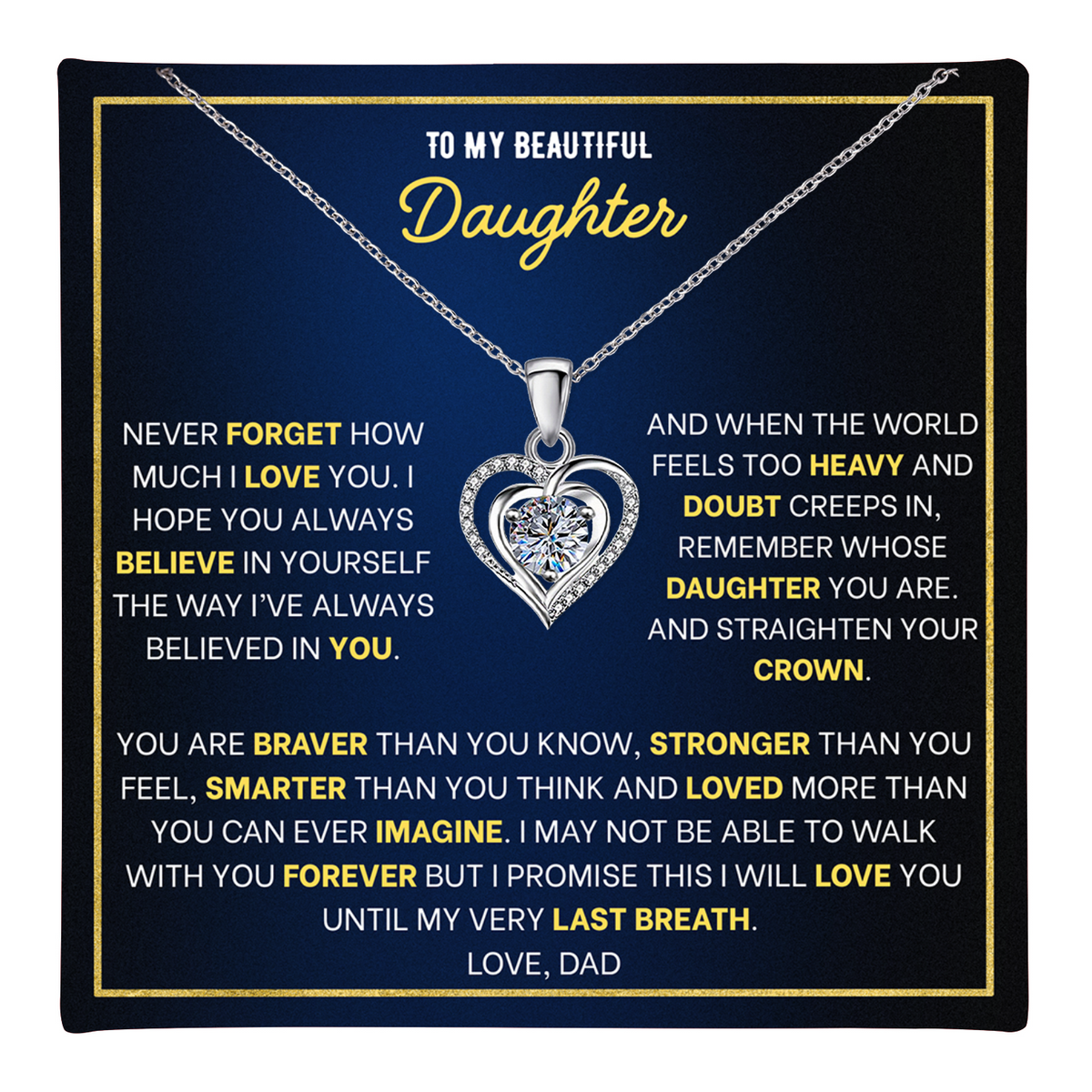 To My Daughter Heart Necklace From Dad - Choose Your Message Card