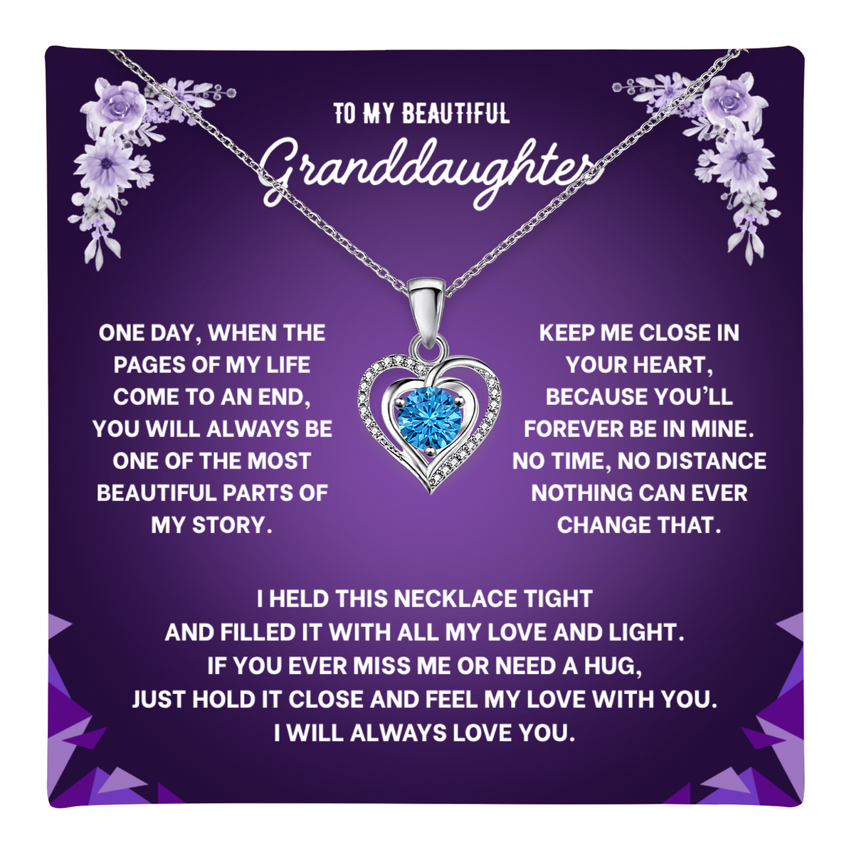 To My Granddaughter Heart Necklace - Choose Your Message Card