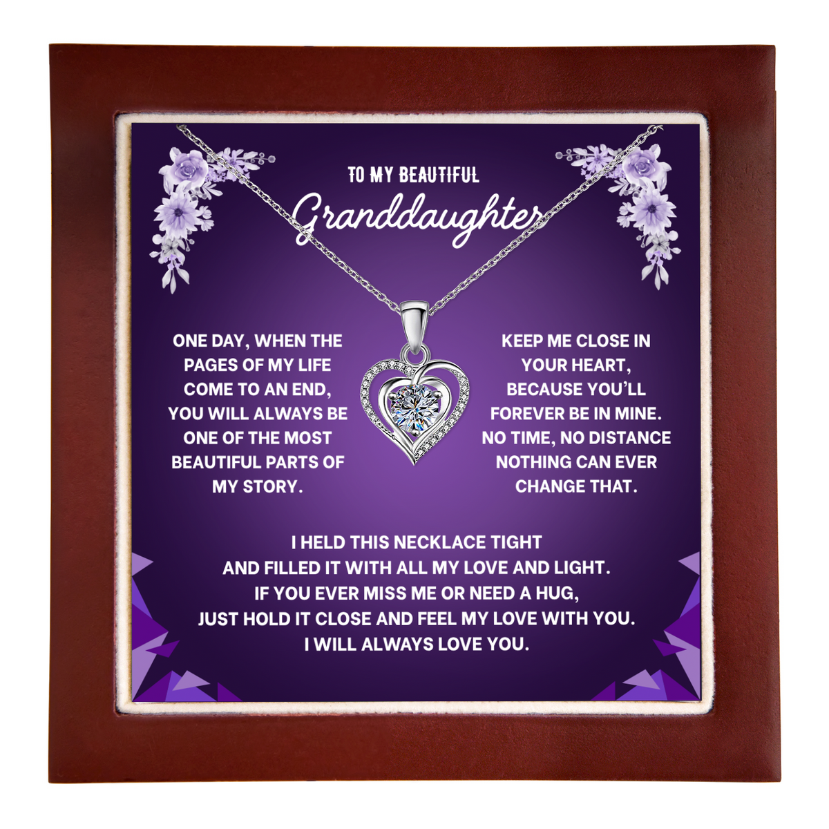 To My Granddaughter Heart Necklace - Choose Your Message Card