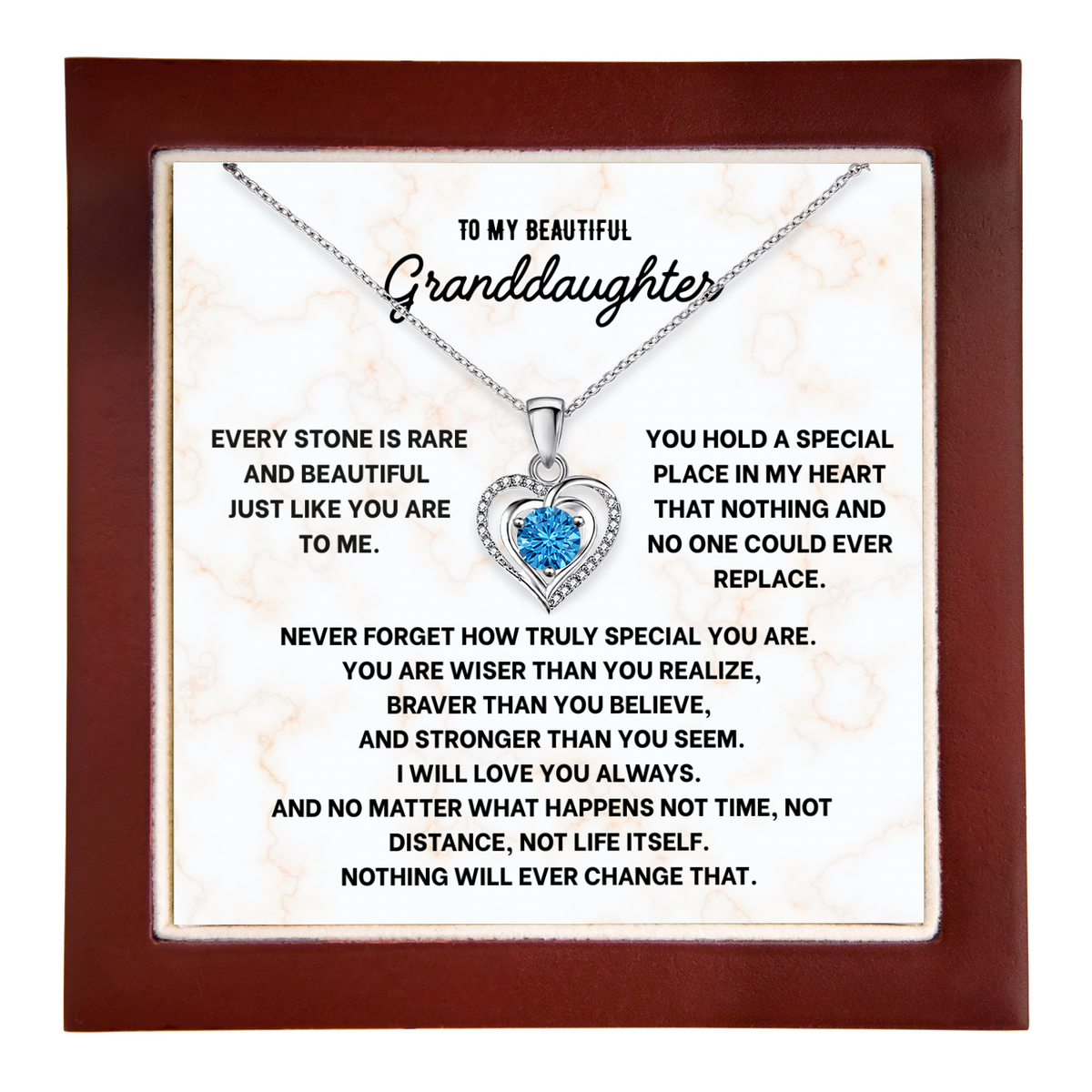 To My Granddaughter Heart Necklace - Choose Your Message Card