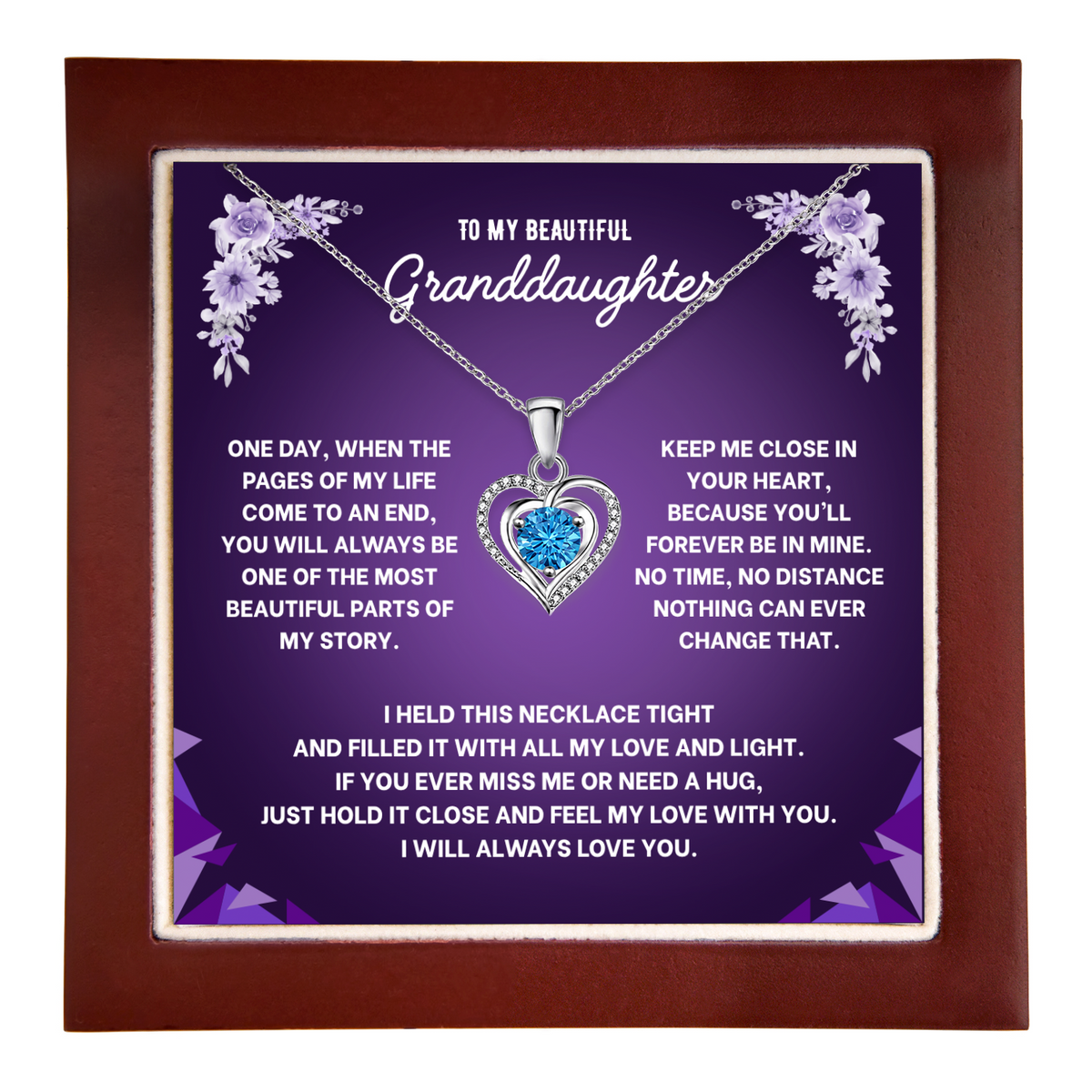 To My Granddaughter Heart Necklace - Choose Your Message Card