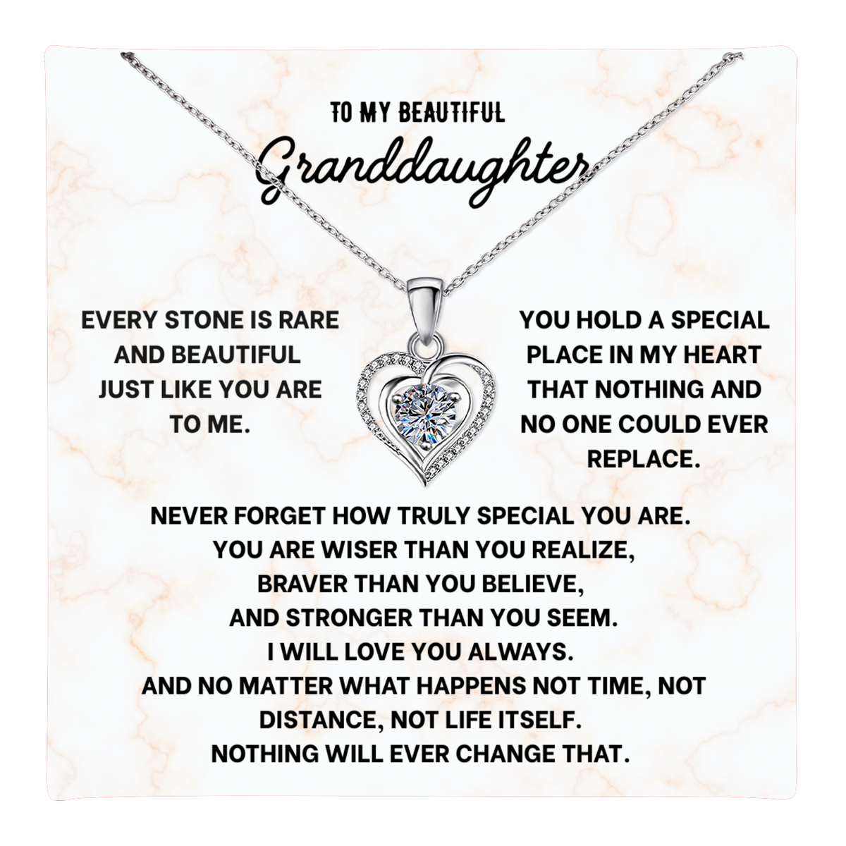 To My Granddaughter Heart Necklace - Choose Your Message Card