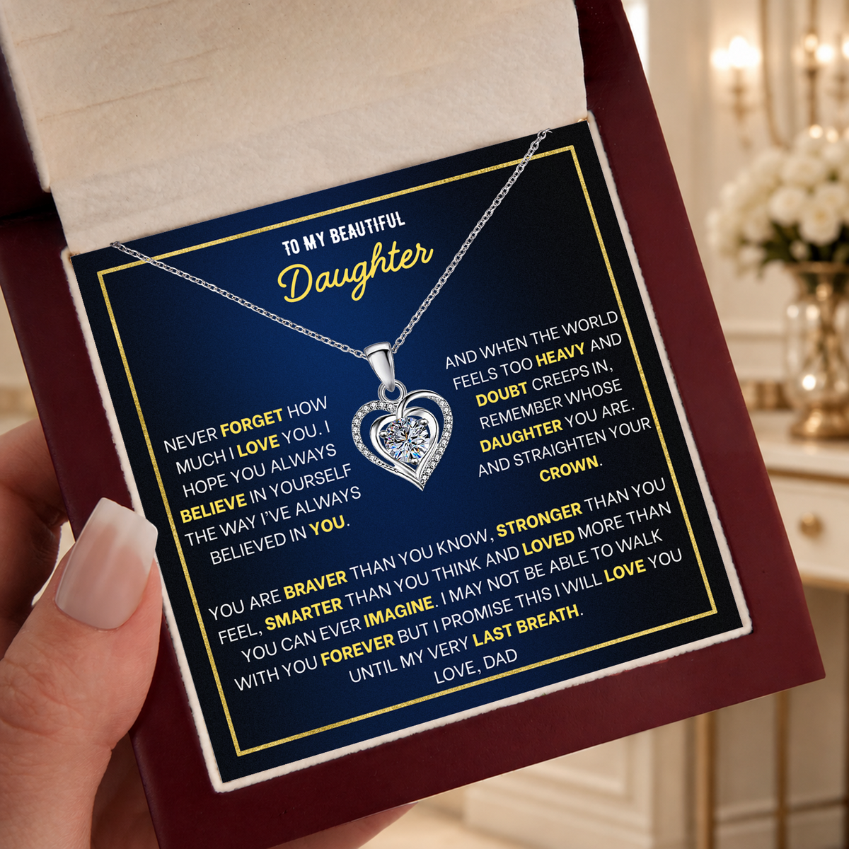 To My Daughter Heart Necklace From Dad - Choose Your Message Card