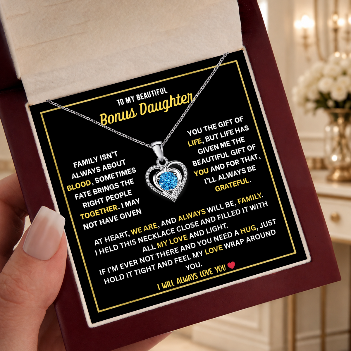 To My Bonus Daughter Heart Necklace - Personalized Sign-Off