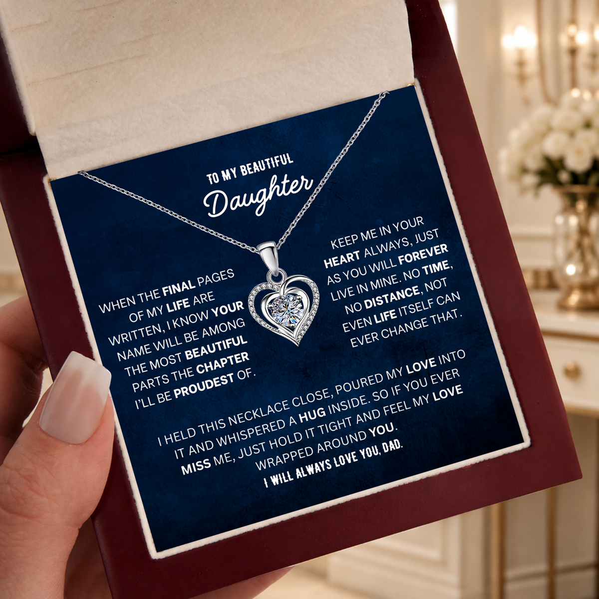 To My Daughter Heart Necklace From Dad - Choose Your Message Card