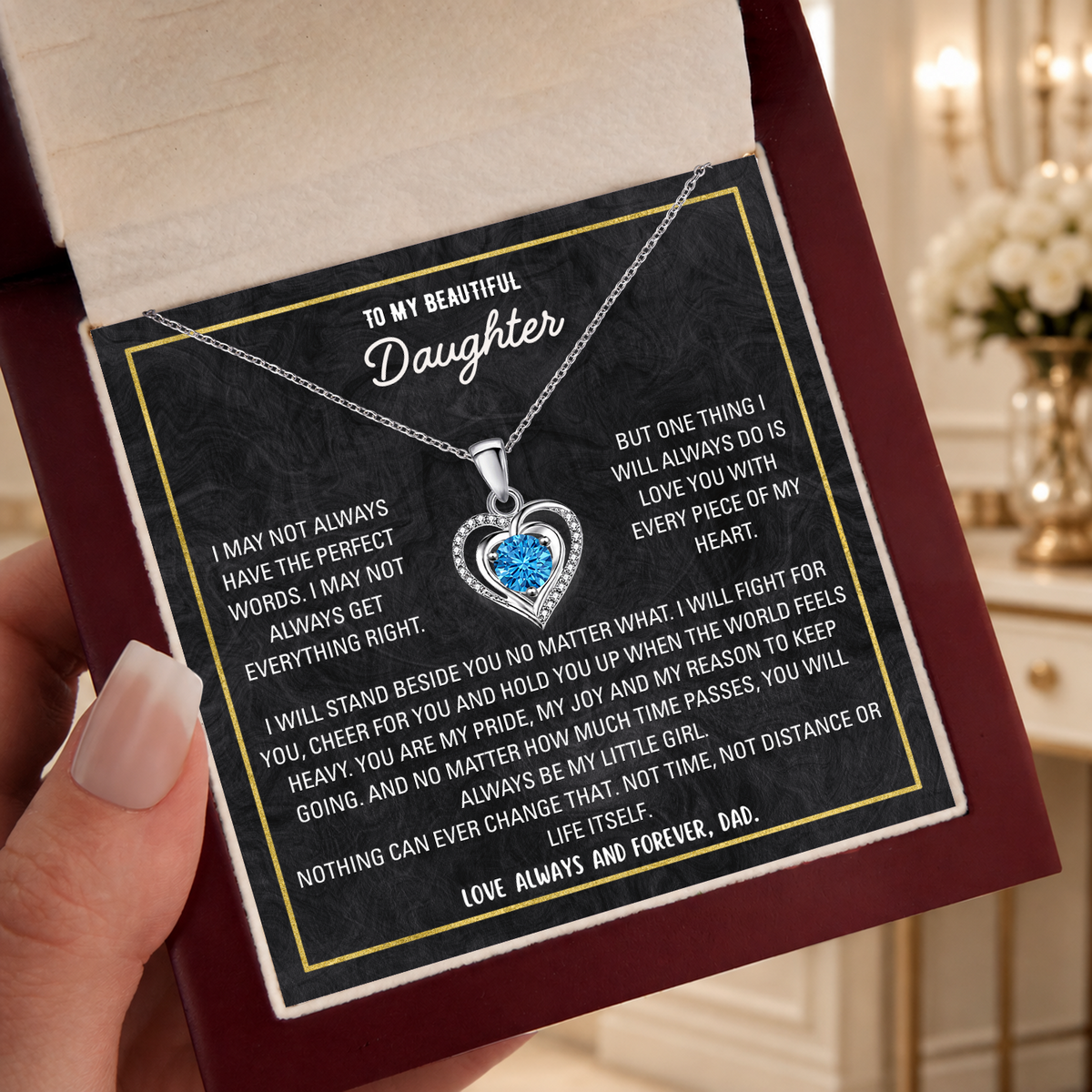 To My Daughter Heart Necklace From Dad - Choose Your Message Card