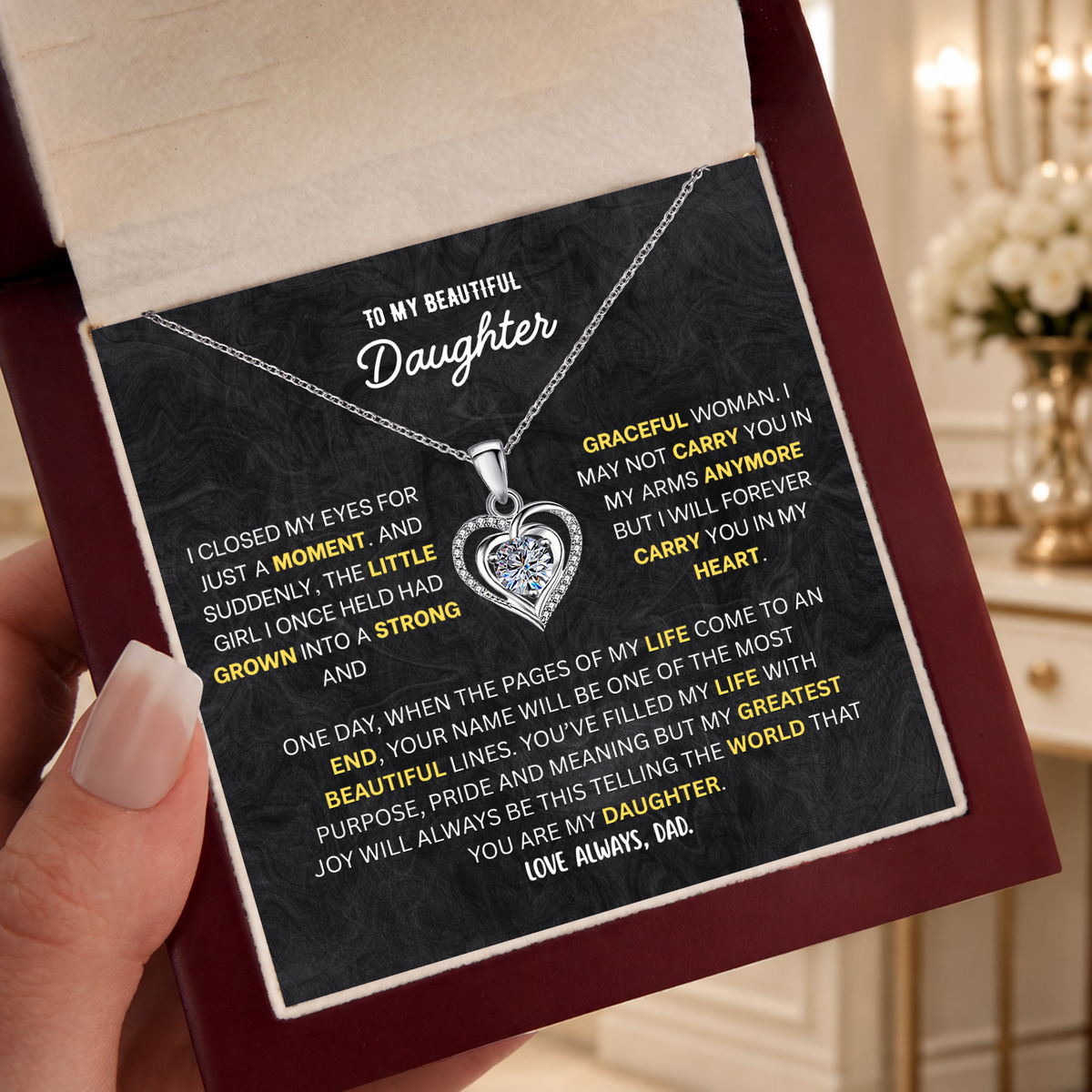 To My Daughter Heart Necklace From Dad - Choose Your Message Card