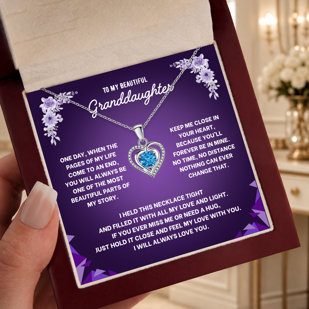 To My Granddaughter Heart Necklace - Choose Your Message Card