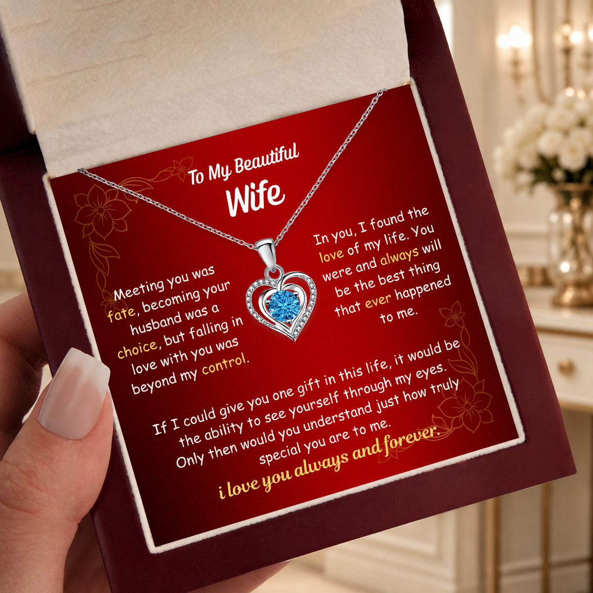 To My Wife Heart Necklace - Choose Your Message Card
