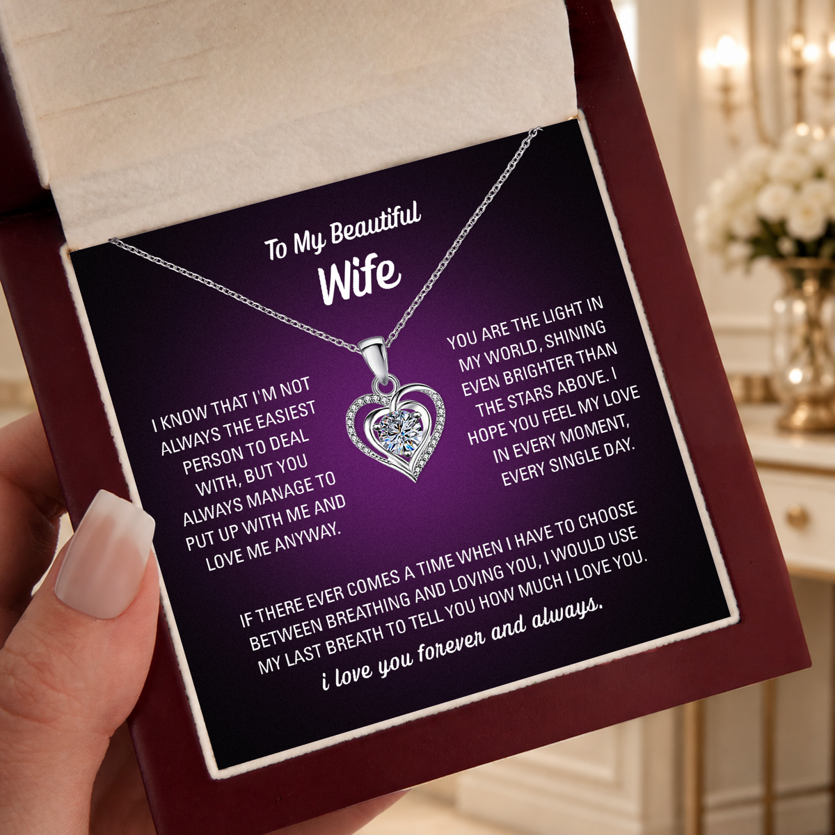 To My Wife Heart Necklace - Choose Your Message Card
