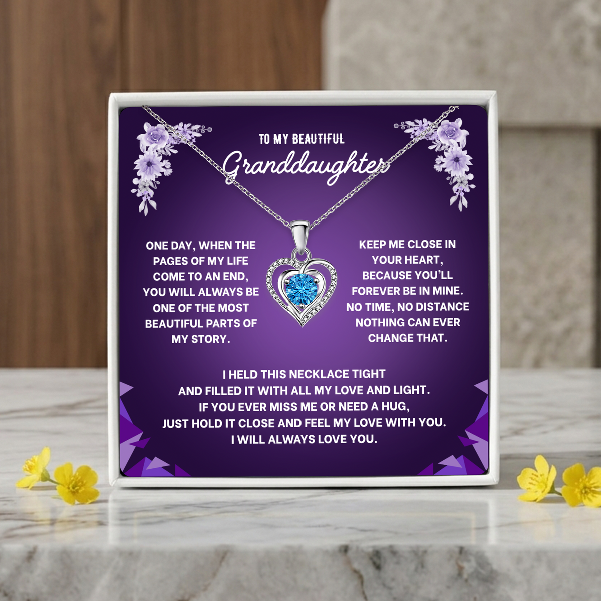 To My Granddaughter Heart Necklace - Choose Your Message Card