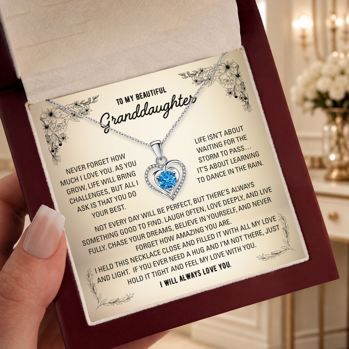 To My Granddaughter Heart Necklace - Choose Your Message Card