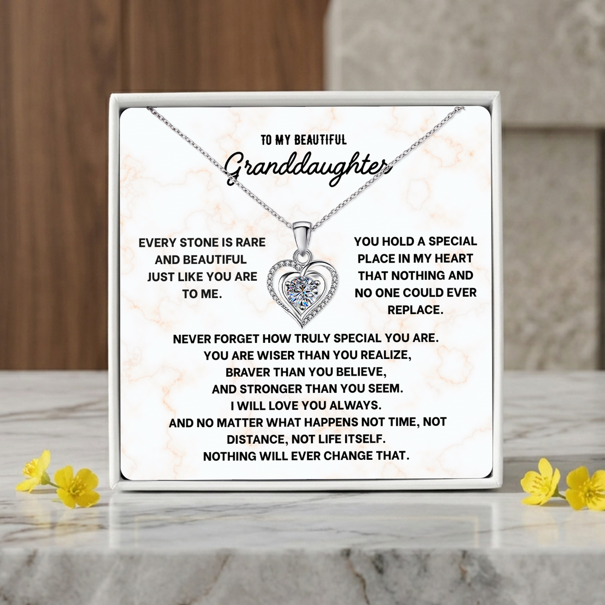 To My Granddaughter Heart Necklace - Choose Your Message Card
