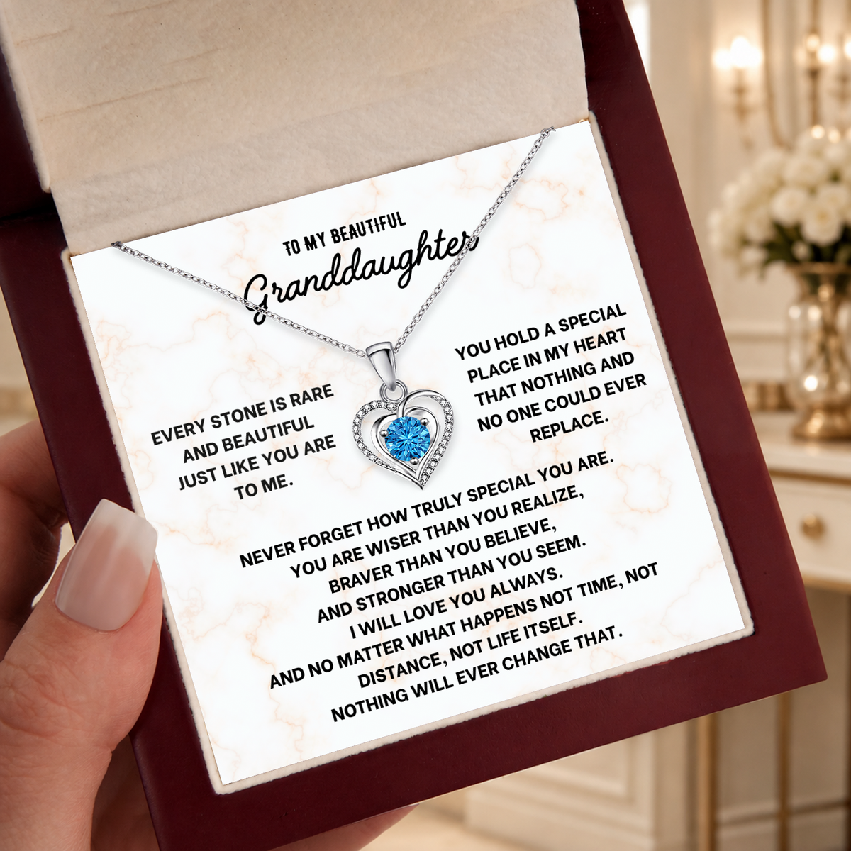 To My Granddaughter Heart Necklace - Choose Your Message Card