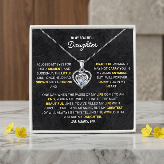 To My Daughter Heart Necklace From Dad - Choose Your Message Card