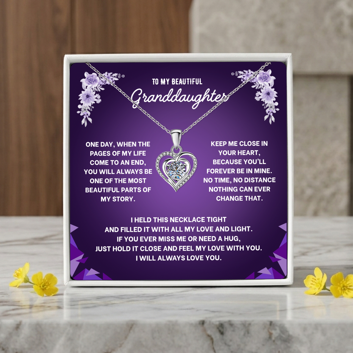 To My Granddaughter Heart Necklace - Choose Your Message Card
