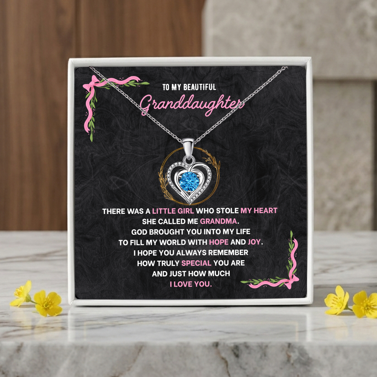 To My Granddaughter Heart Necklace - Choose Your Message Card