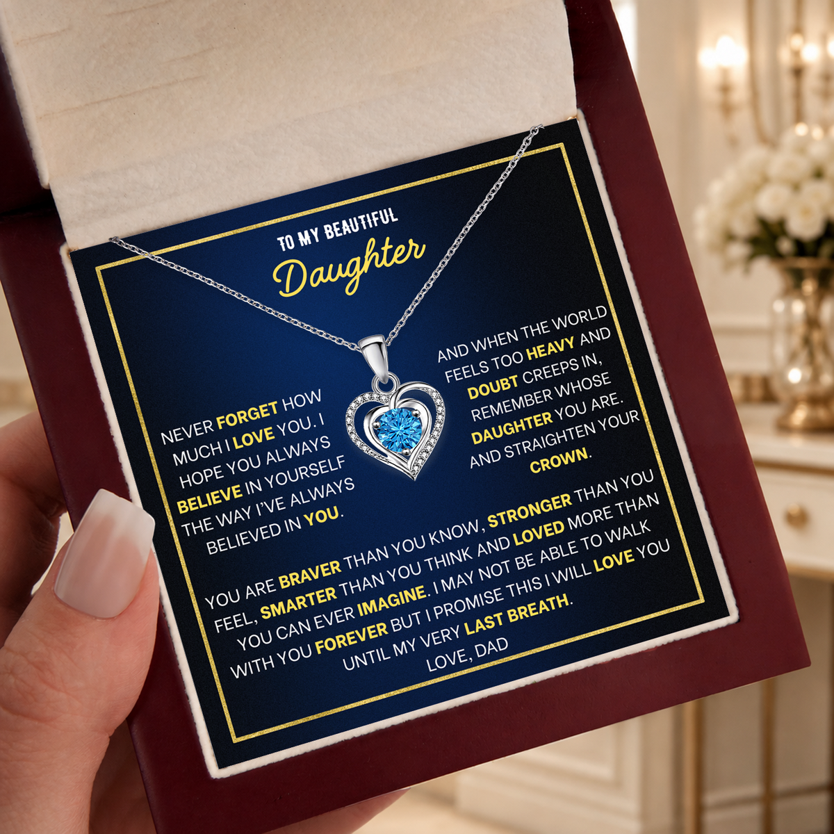To My Daughter Heart Necklace From Dad - Choose Your Message Card