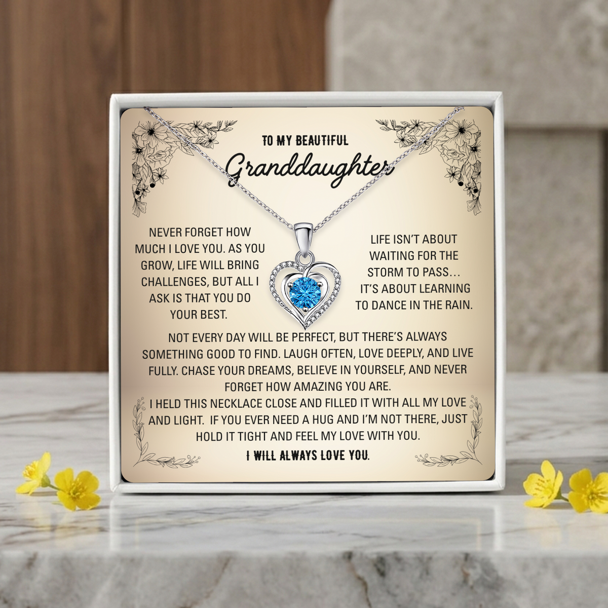 To My Granddaughter Heart Necklace - Choose Your Message Card
