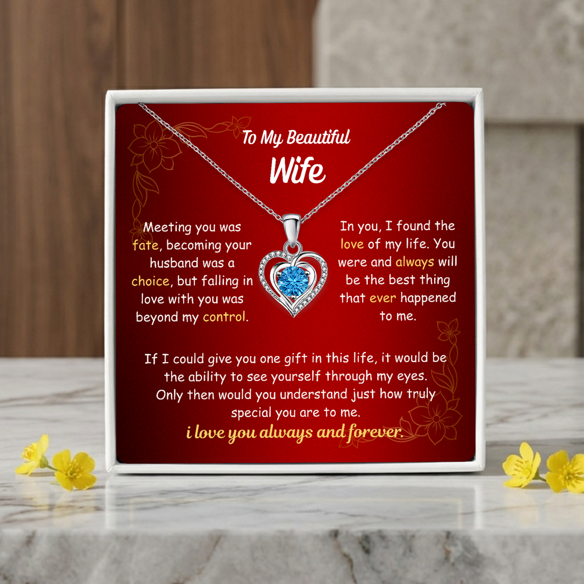 To My Wife Heart Necklace - Choose Your Message Card