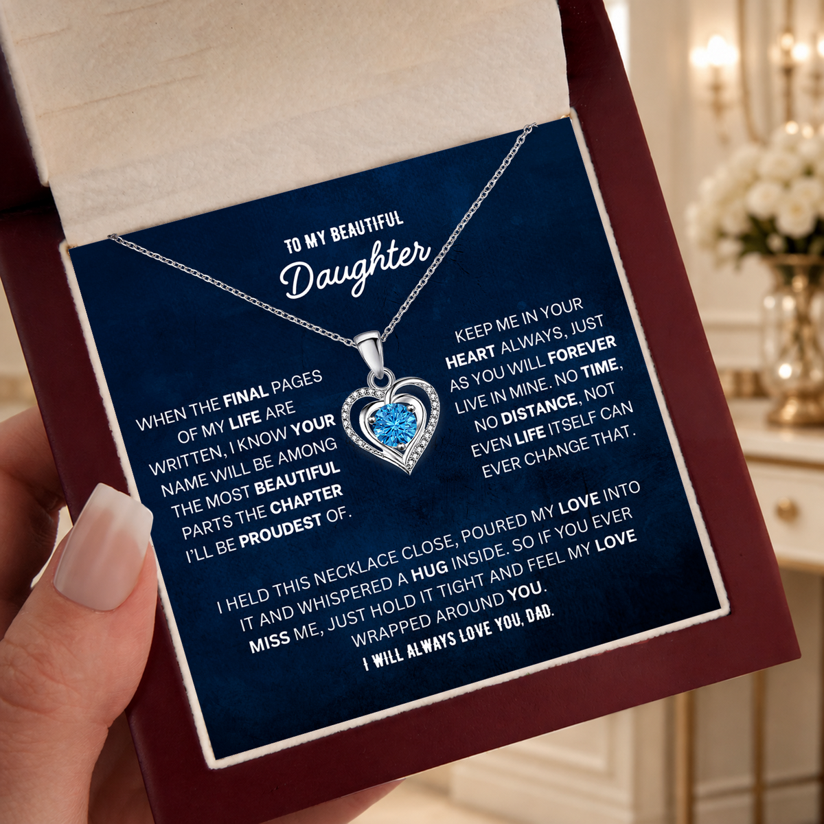 To My Daughter Heart Necklace From Dad - Choose Your Message Card