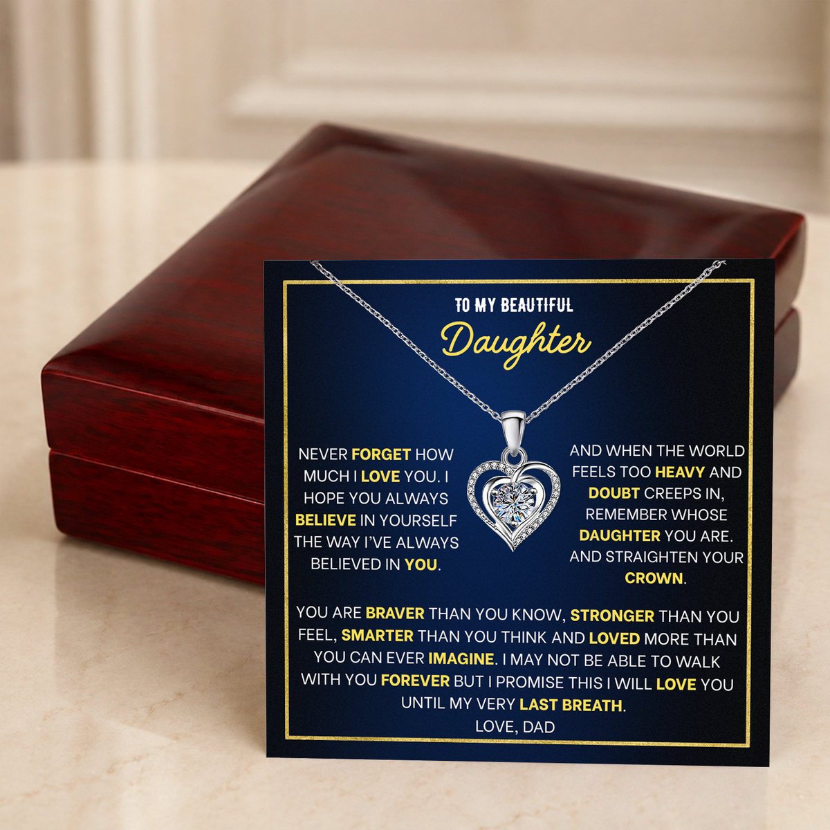 To My Daughter Heart Necklace From Dad - Choose Your Message Card