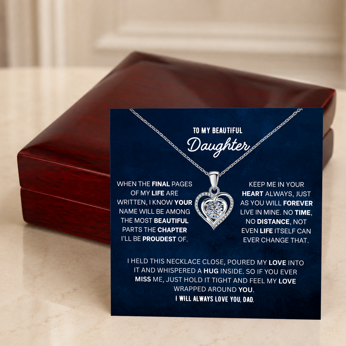 To My Daughter Heart Necklace From Dad - Choose Your Message Card
