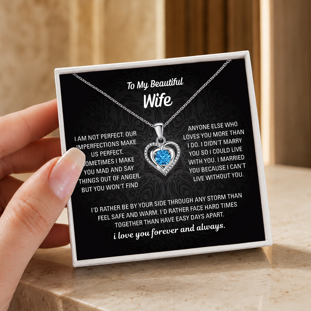 To My Wife Heart Necklace - Choose Your Message Card