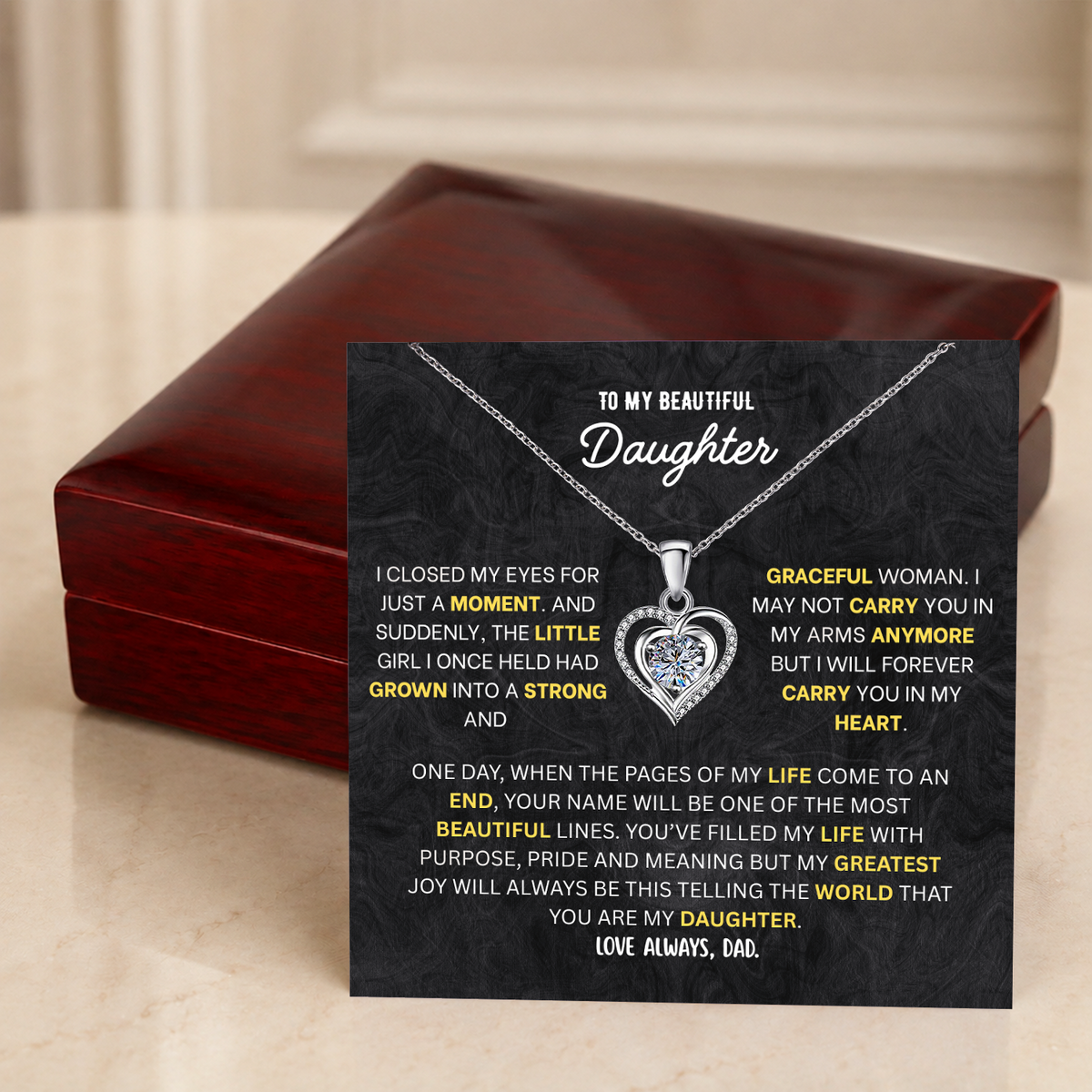 To My Daughter Heart Necklace From Dad - Choose Your Message Card