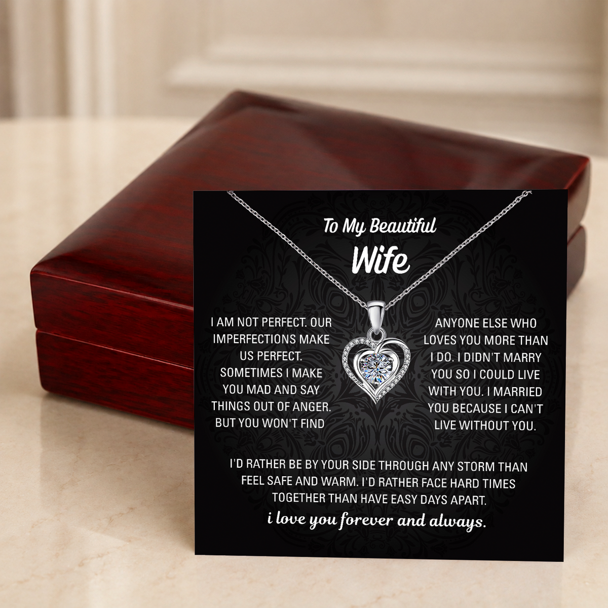 To My Wife Heart Necklace - Choose Your Message Card