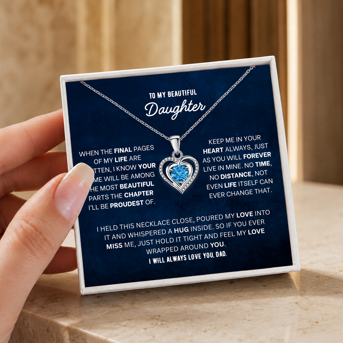 To My Daughter Heart Necklace From Dad - Choose Your Message Card