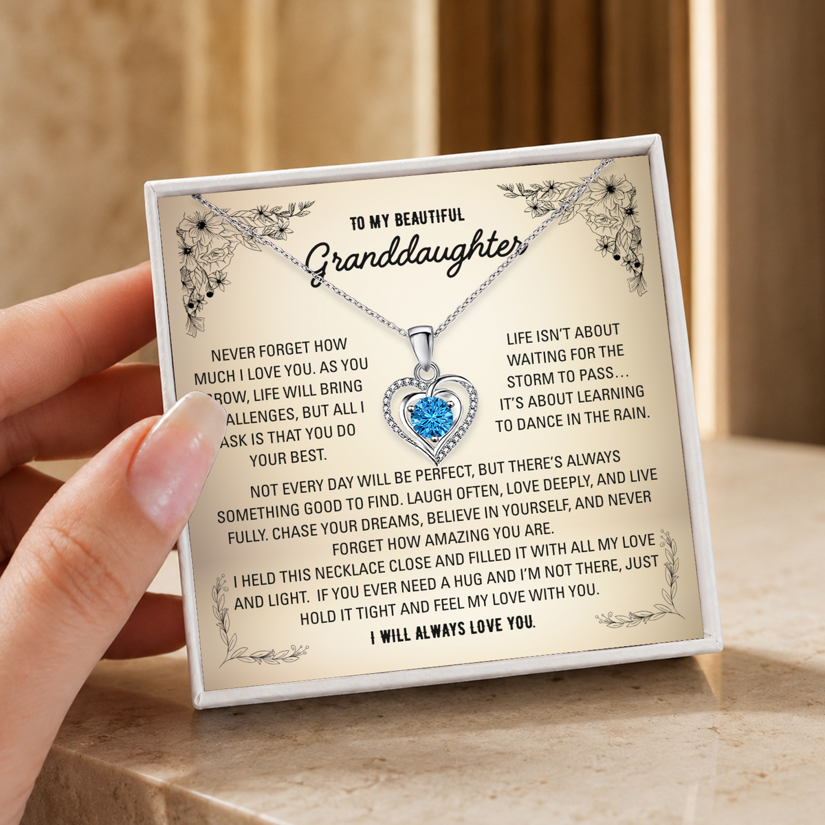 To My Granddaughter Heart Necklace - Choose Your Message Card