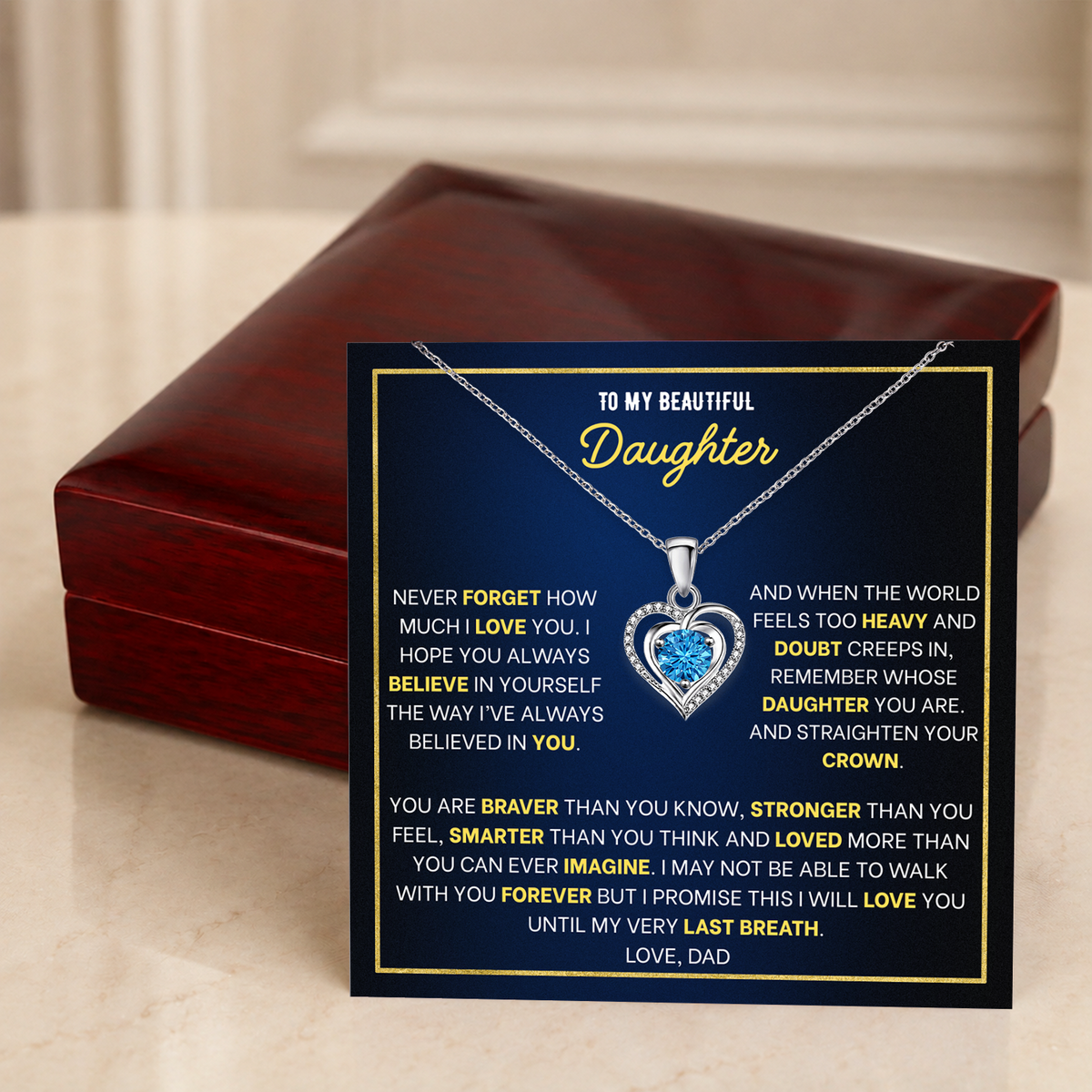 To My Daughter Heart Necklace From Dad - Choose Your Message Card