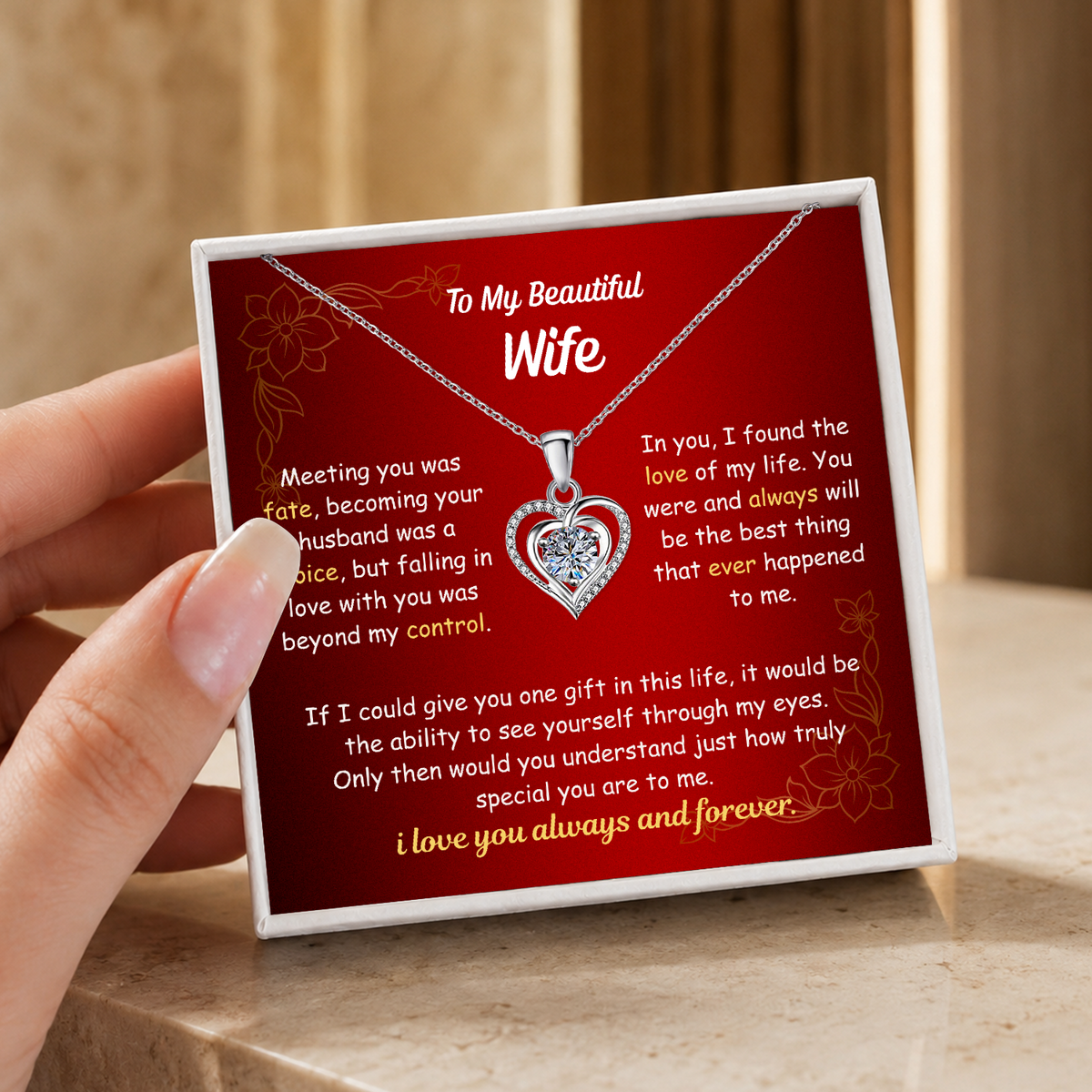 To My Wife Heart Necklace - Choose Your Message Card