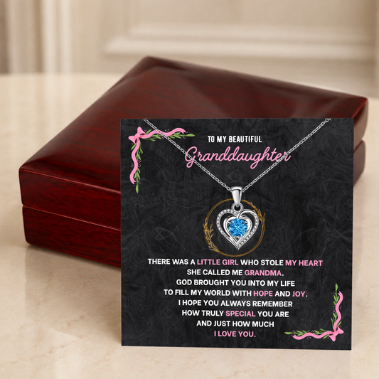 To My Granddaughter Heart Necklace - Choose Your Message Card