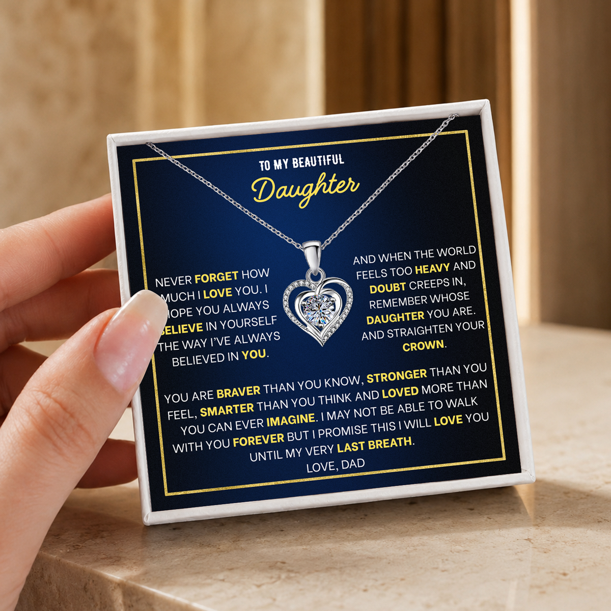 To My Daughter Heart Necklace From Dad - Choose Your Message Card