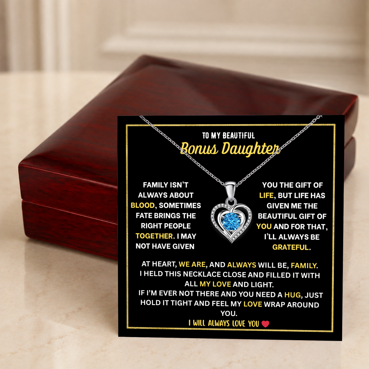 To My Bonus Daughter Heart Necklace - Personalized Sign-Off