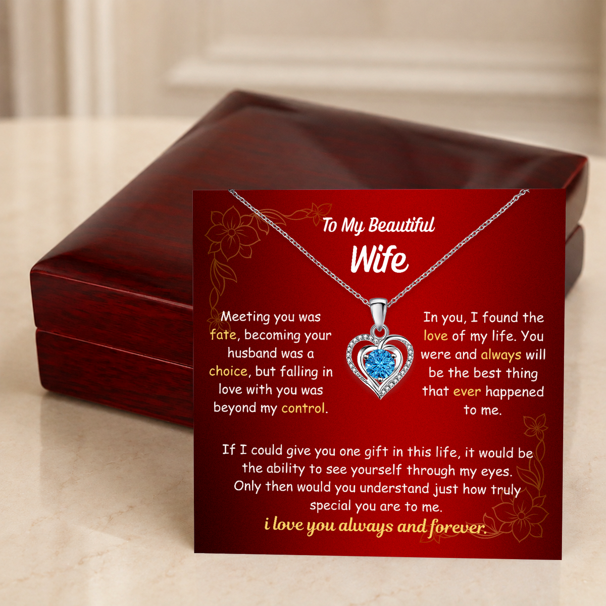 To My Wife Heart Necklace - Choose Your Message Card