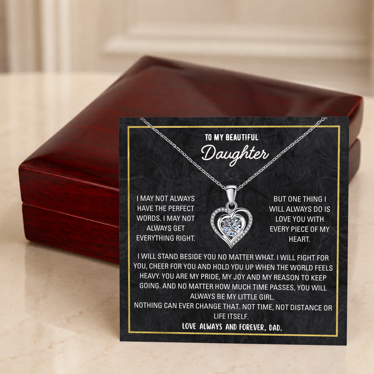 To My Daughter Heart Necklace From Dad - Choose Your Message Card